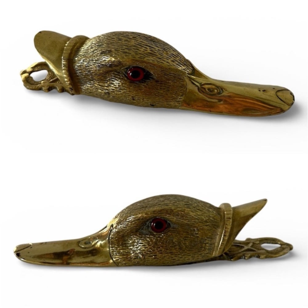 Antique Brass Figural Duck Paperweight Letter Holder Wall Mount - Picture 2 of 16
